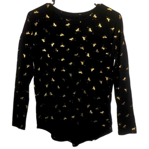 OLD NAVY Black Long Sleeve Shirt w. Gold Unicorns
